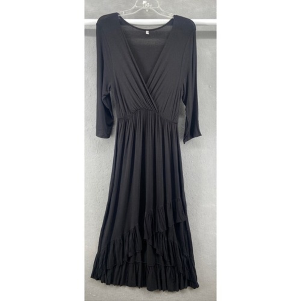 Mother Bee Maternity Dress Women's Sz L Black Ruffle Layered V-neck Nursing
